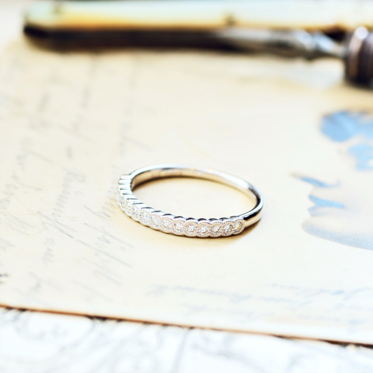 Vintage Style White Gold Diamond Half Eternity Ring
