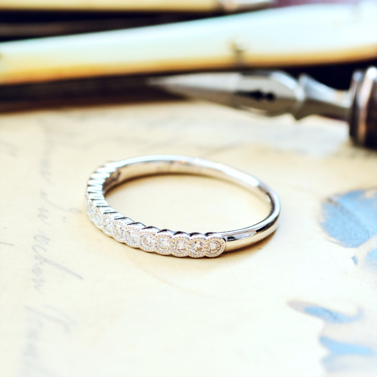 Vintage Style White Gold Diamond Half Eternity Ring