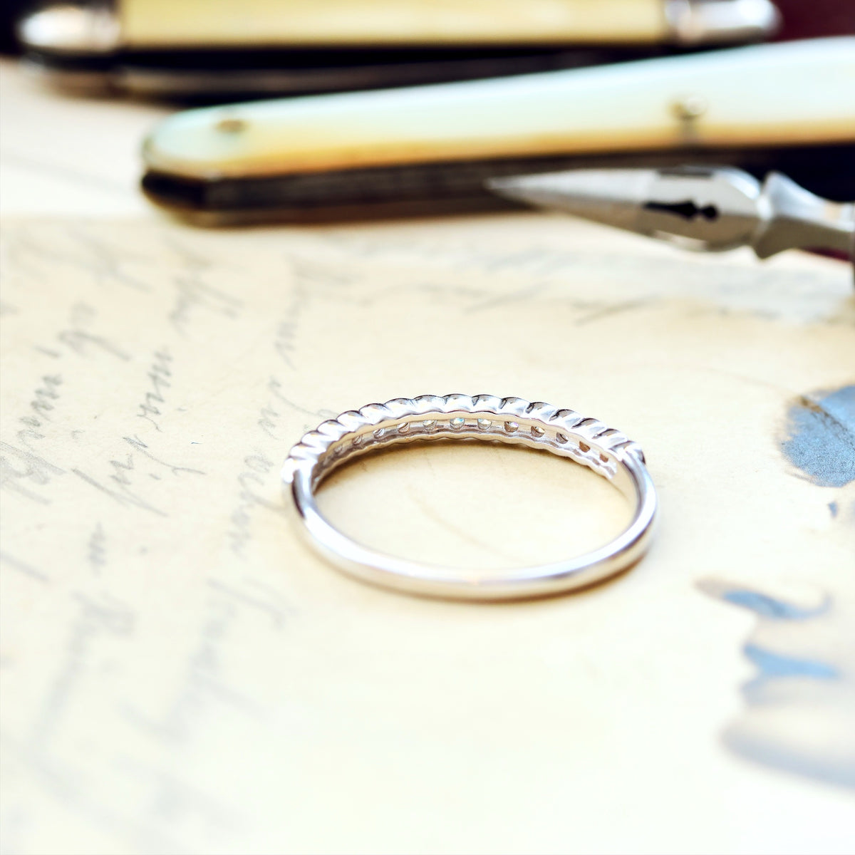 Vintage Style White Gold Diamond Half Eternity Ring