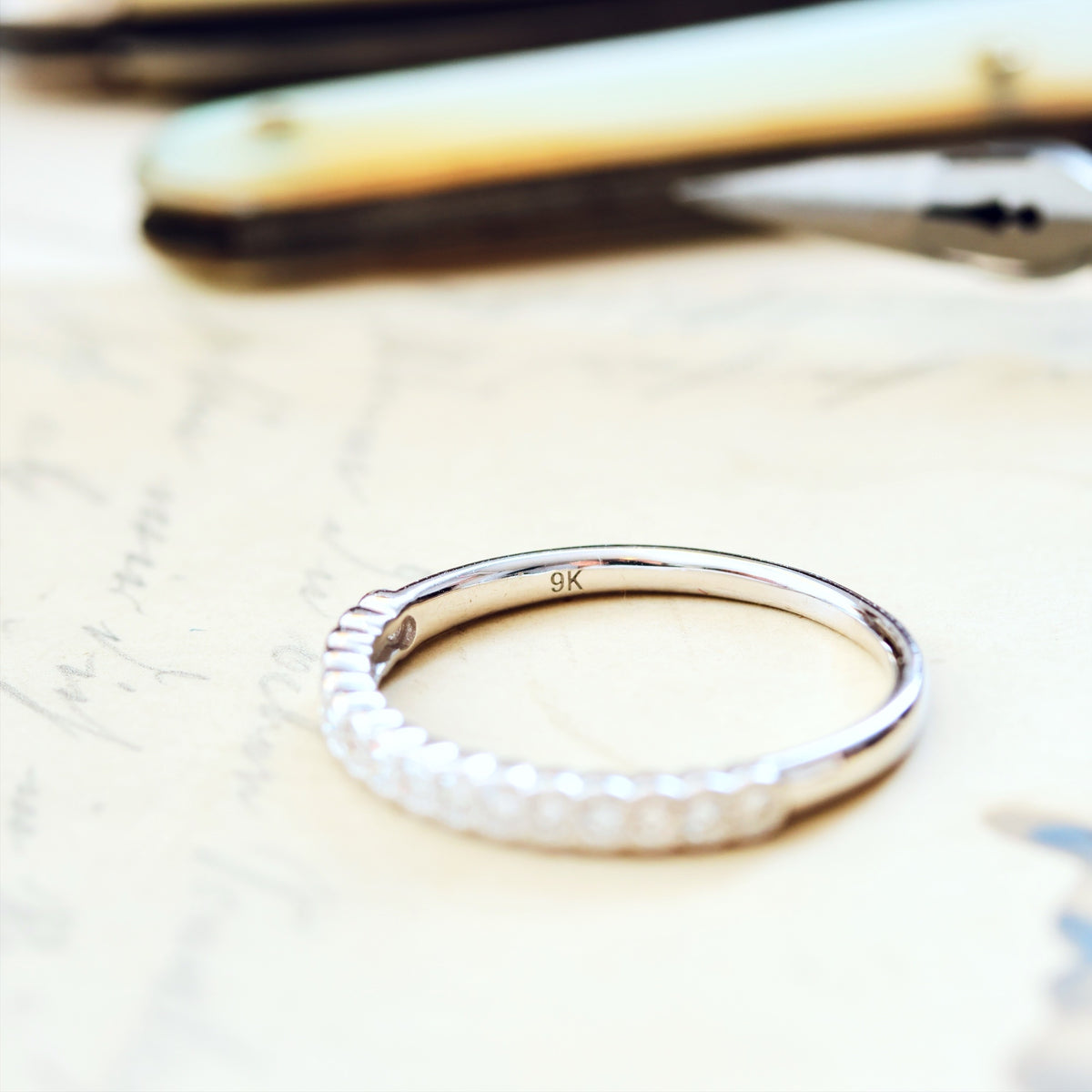 Vintage Style White Gold Diamond Half Eternity Ring