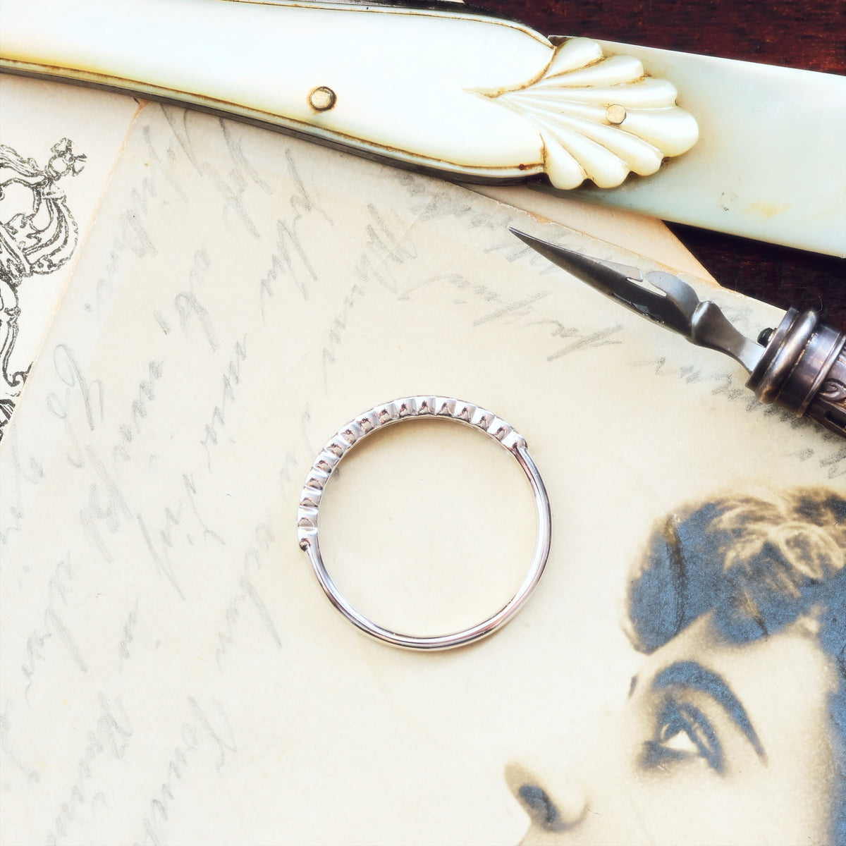 Vintage Style White Gold Diamond Half Eternity Ring
