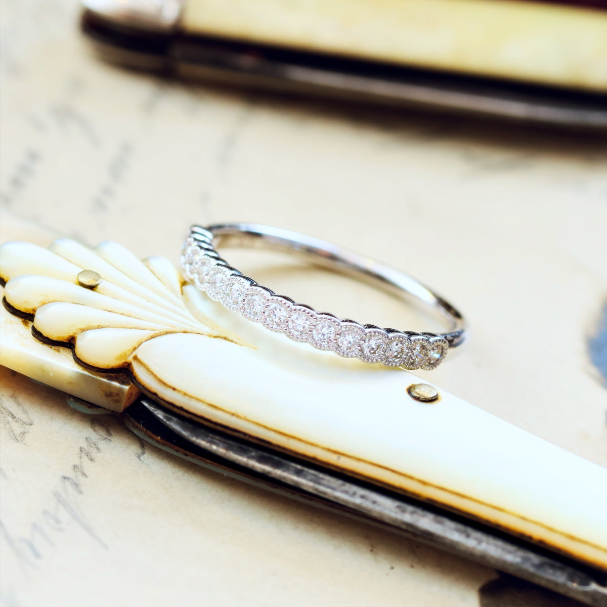 Vintage Style White Gold Diamond Half Eternity Ring