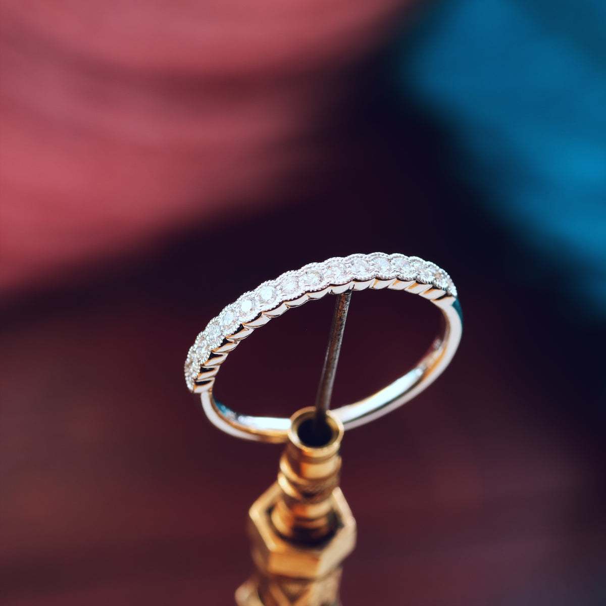 Vintage Style White Gold Diamond Half Eternity Ring