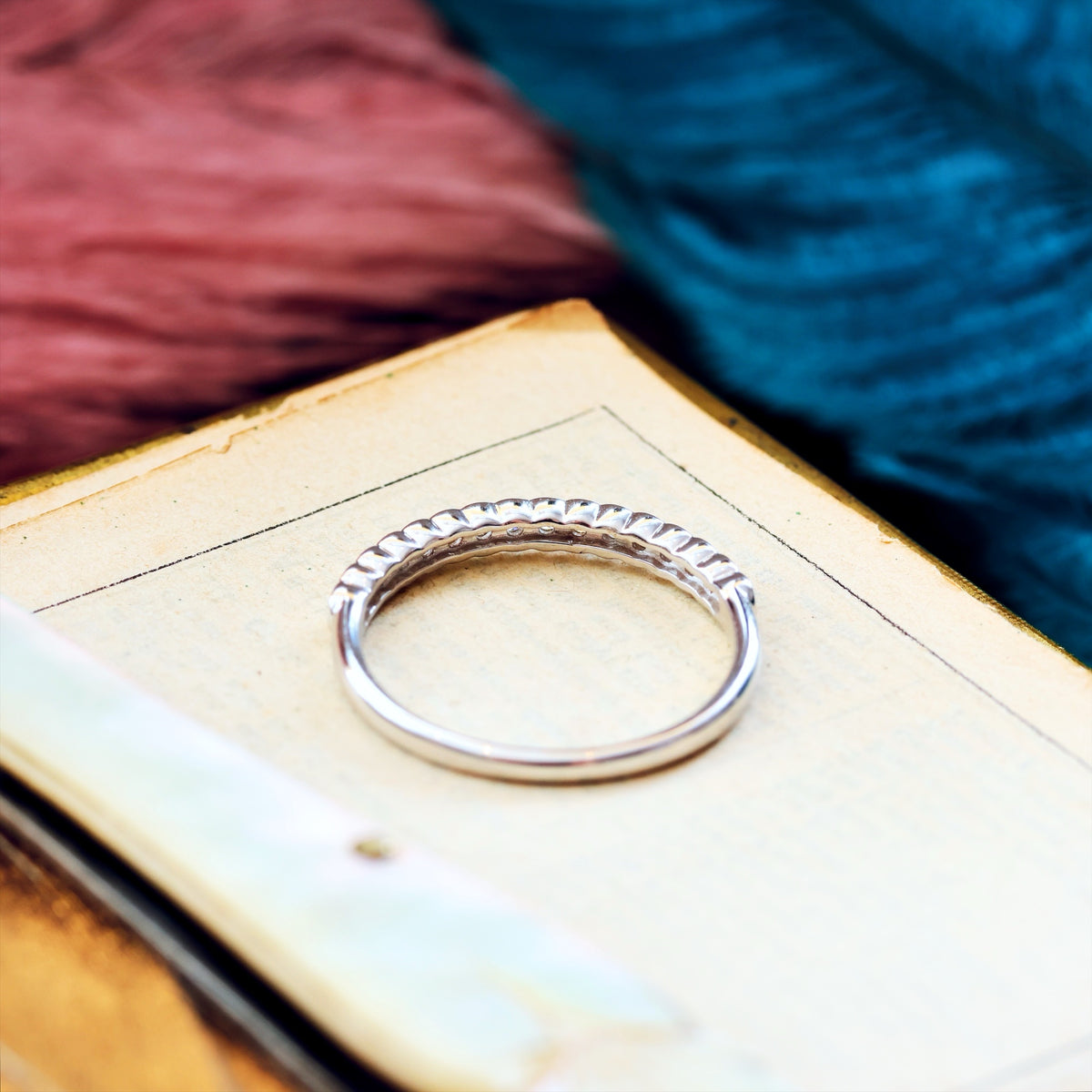 Vintage Style White Gold Diamond Half Eternity Ring