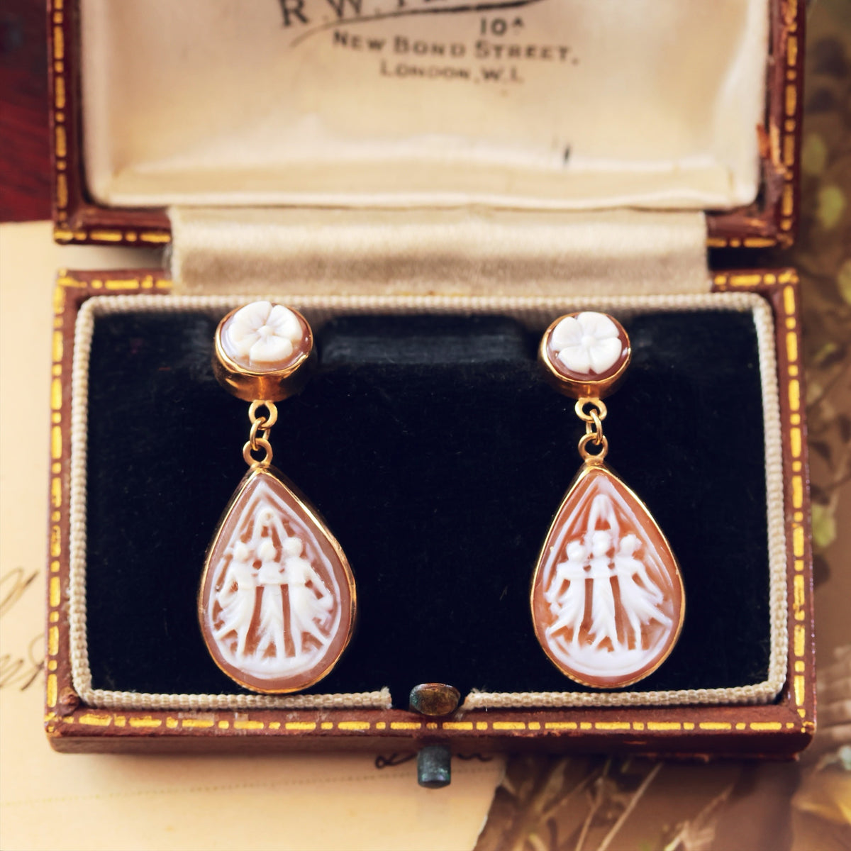 The Three Graces Classical Inspiration Shell Cameo Earrings