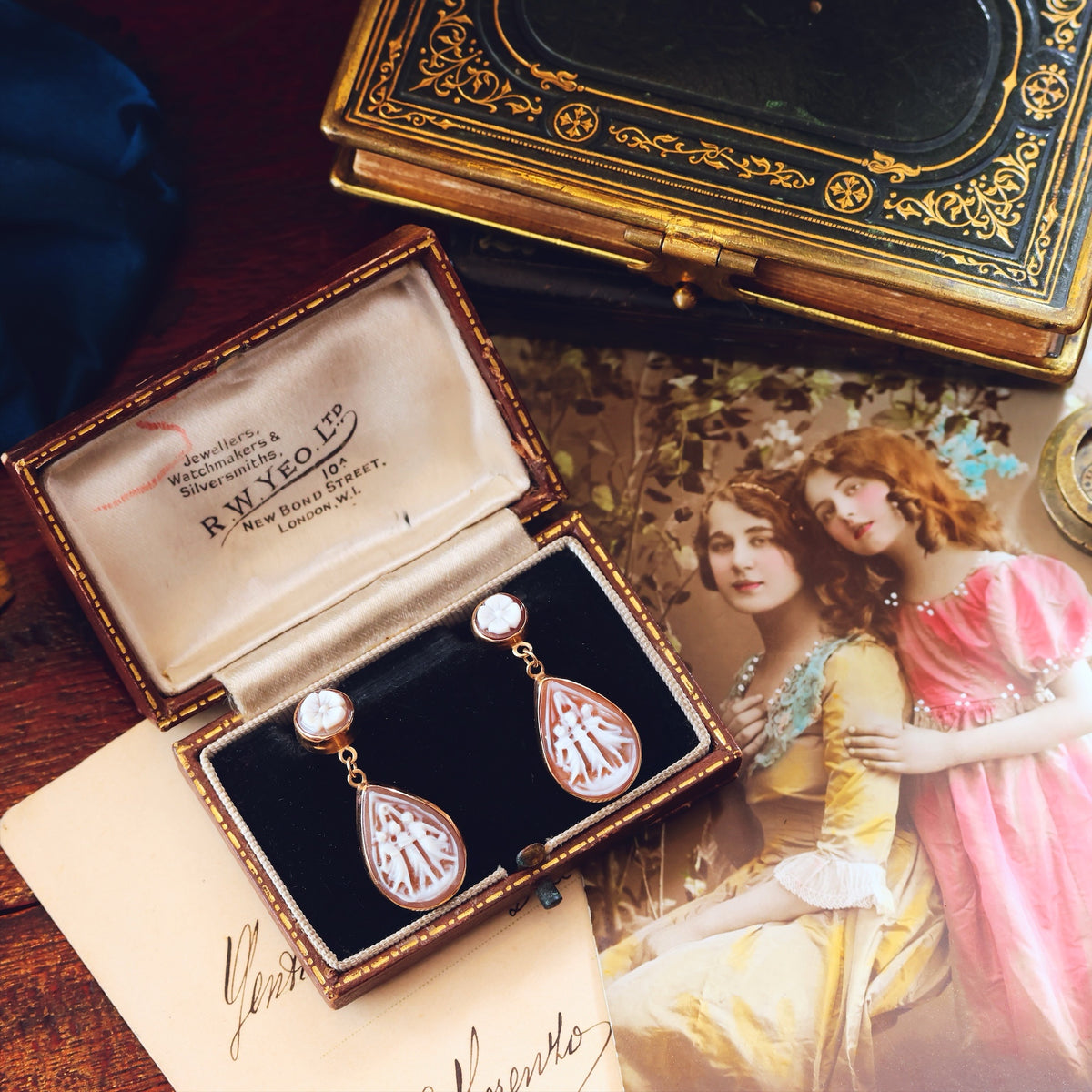 The Three Graces Classical Inspiration Shell Cameo Earrings