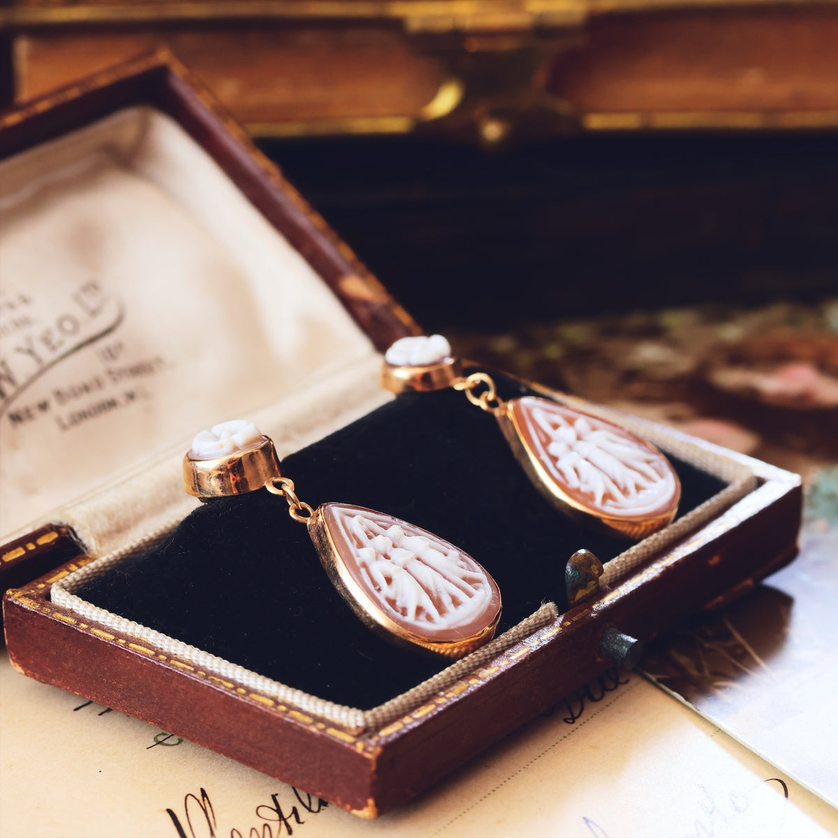 The Three Graces Classical Inspiration Shell Cameo Earrings