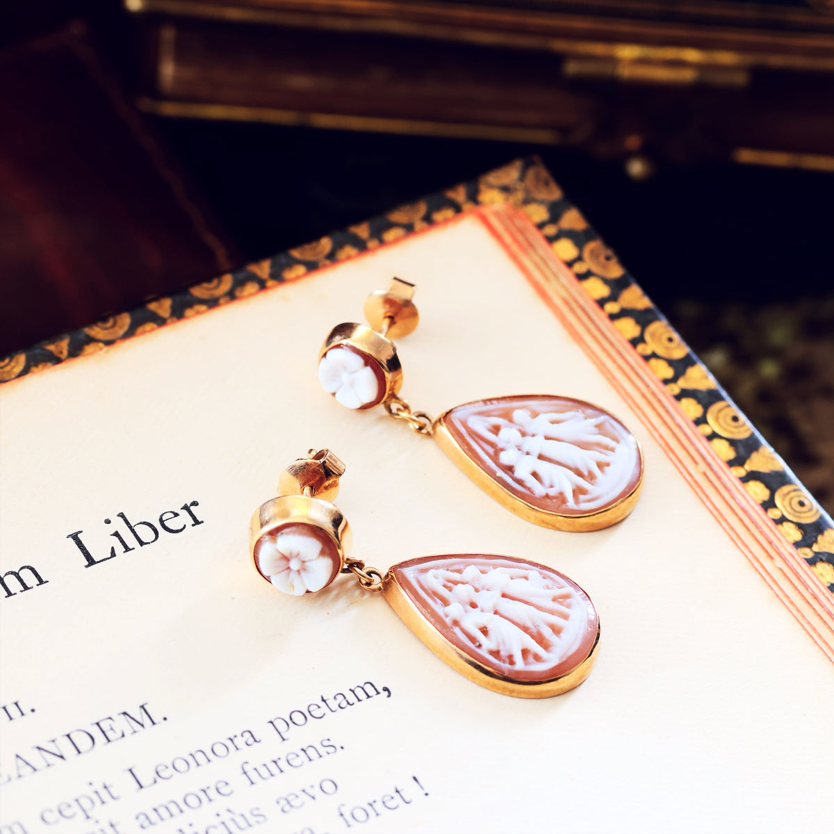 The Three Graces Classical Inspiration Shell Cameo Earrings