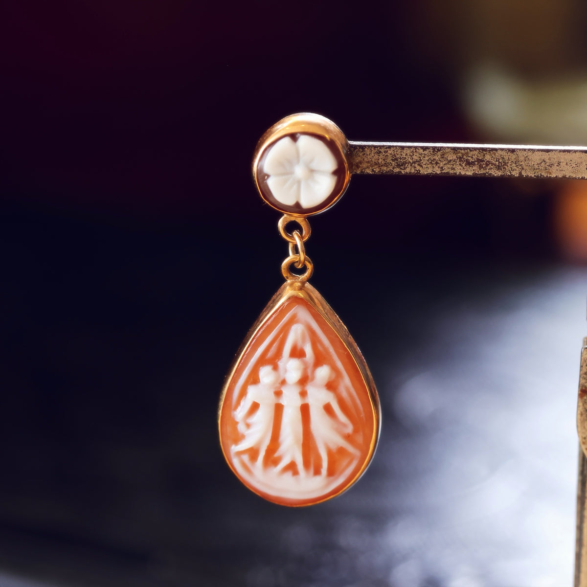 The Three Graces Classical Inspiration Shell Cameo Earrings