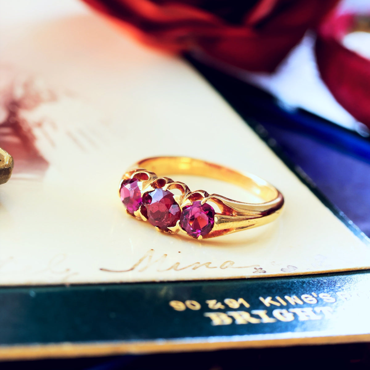 Vintage Tourmaline Trilogy Engagement Ring