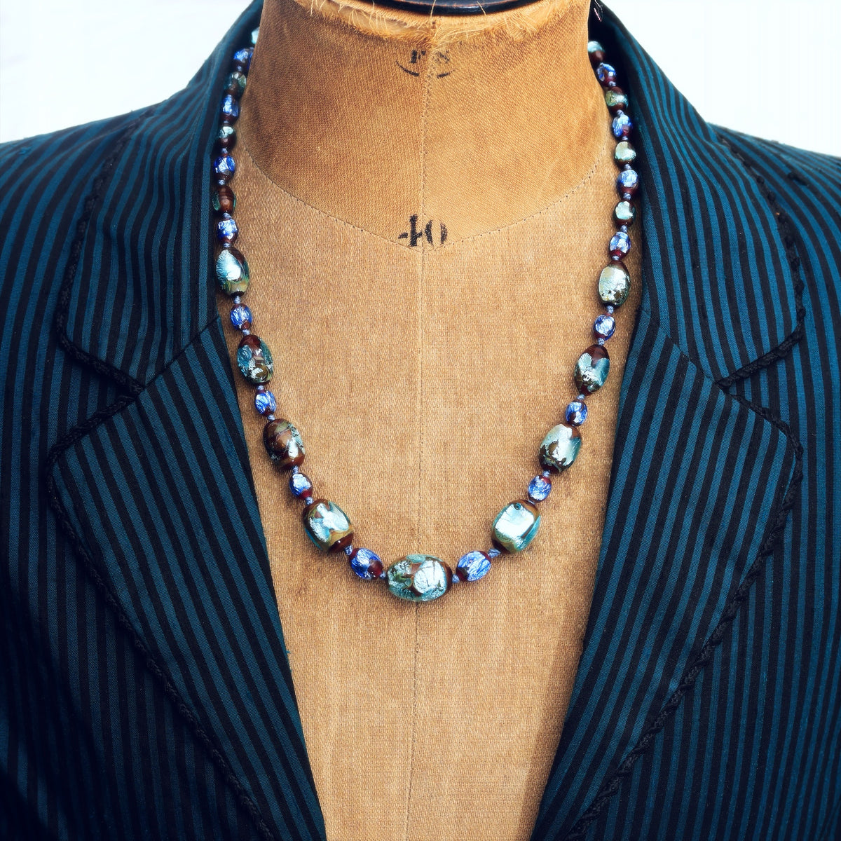 Vintage Venetian Foiled Glass Bead Necklace