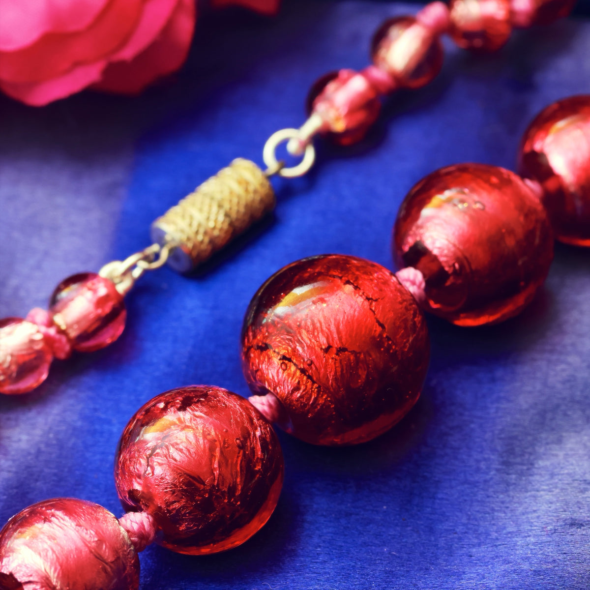 Vintage Venetian Foiled Glass Bead Necklace