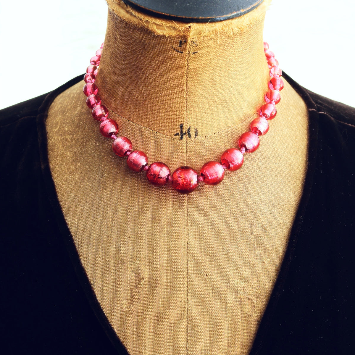 Vintage Venetian Foiled Glass Bead Necklace