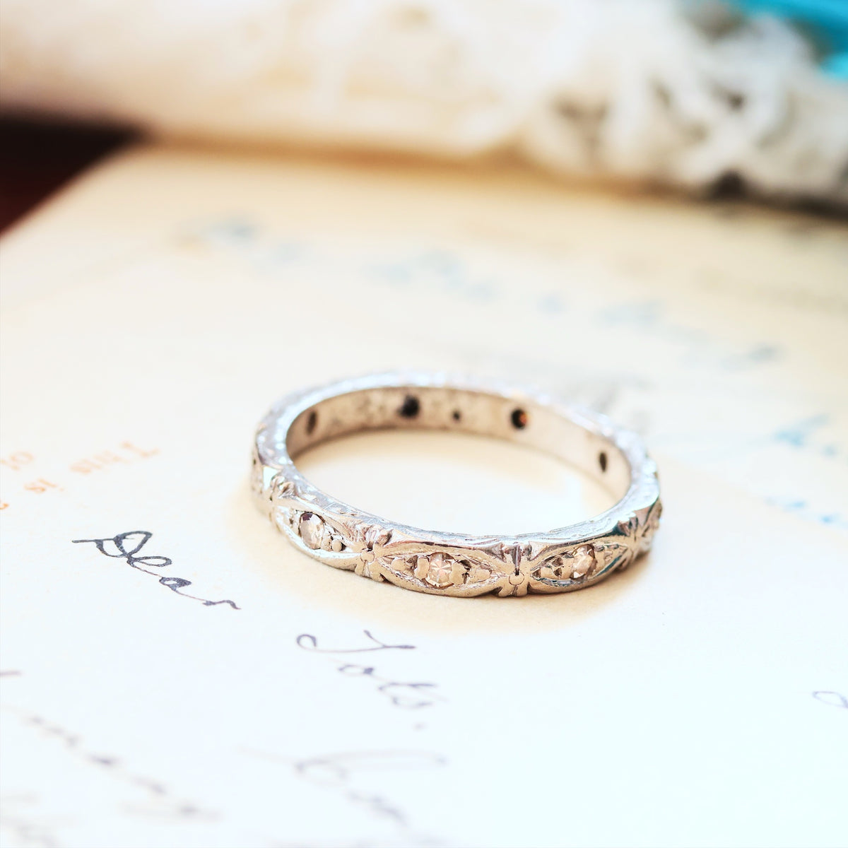 Vintage Size H 1/2 Hand Engraved Diamond Full Eternity Ring
