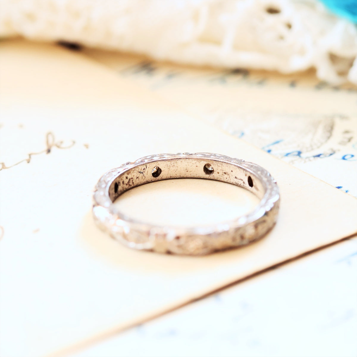 Vintage Size H 1/2 Hand Engraved Diamond Full Eternity Ring