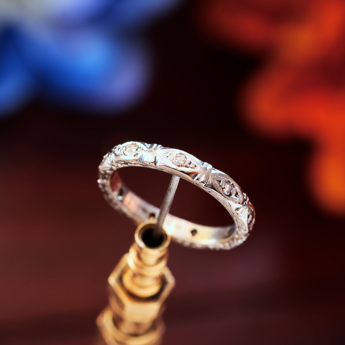 Vintage Size H 1/2 Hand Engraved Diamond Full Eternity Ring