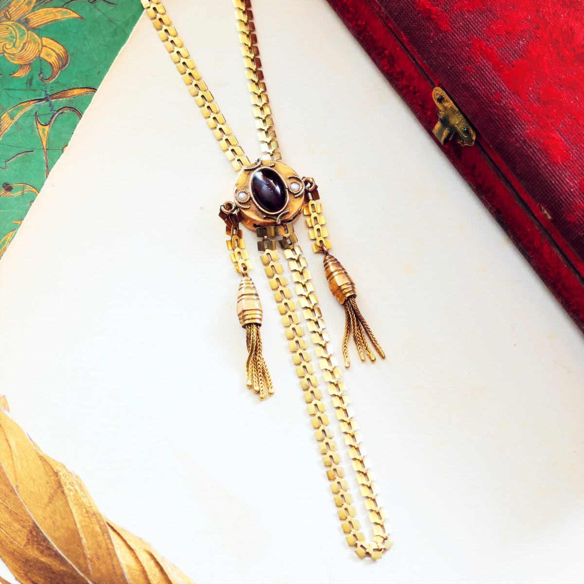 Vintage 14K Gold Slider Long Guard Chain