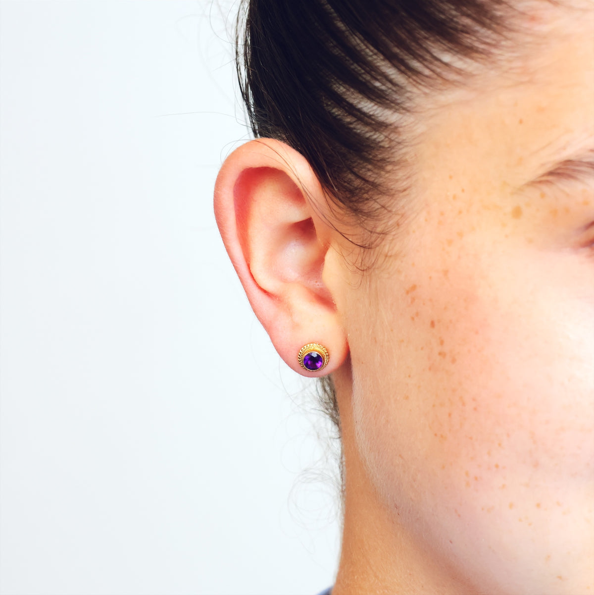 Date 1978 9CT Gold Amethyst Stud Earrings