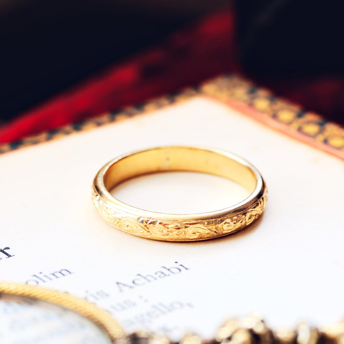 Vintage Size 'P' Hand Engraved 9ct Gold Wedding Ring