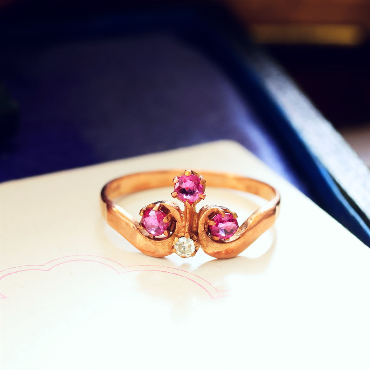Vintage Ruby & Diamond Fleur des Lys Gold Ring