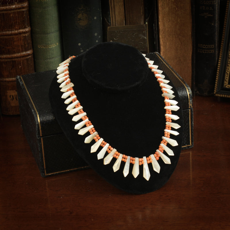 Vintage Coral Mother of Pearl Necklace