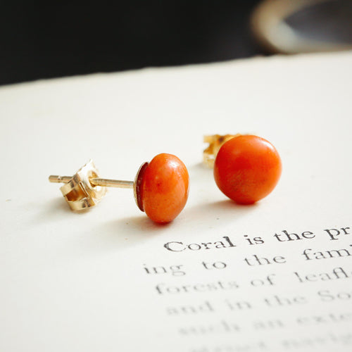 Antique Cabochon Coral Stud Earrings