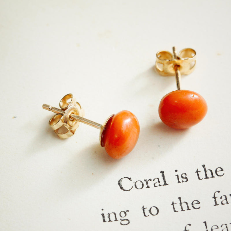 Antique Cabochon Coral Stud Earrings