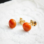 Antique Cabochon Coral Stud Earrings