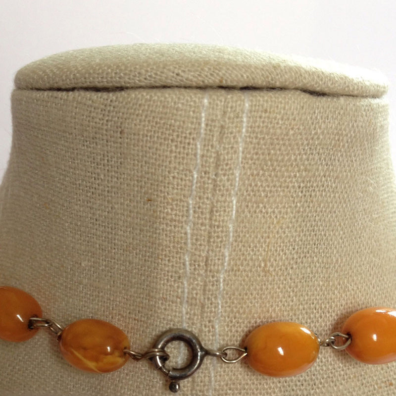 Antique 1920's Art Deco Carved Amber Necklace