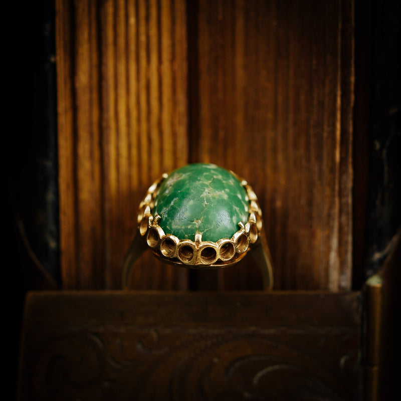 Vintage Italian 14ct Gold and Green Marble Ring