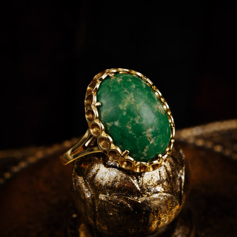 Vintage Italian 14k Gold & Green Marble Ring