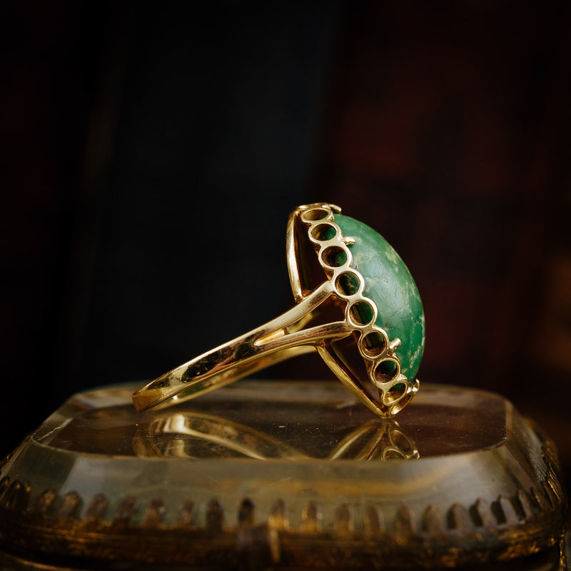 1970s 14ct Gold and Green Marble Ring