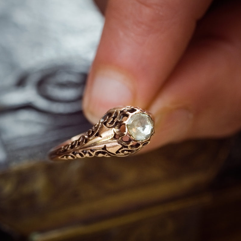 Phenomenally Pretty Edwardian Period Rose Gold Filigree Diamond Ring