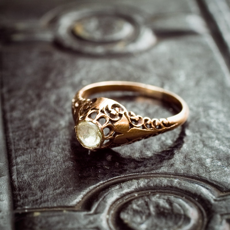 Phenomenally Pretty Antique Edwardian Period Rose Gold Filigree Diamond Ring