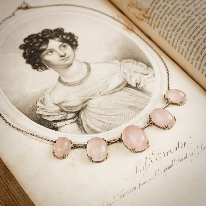 Antique Rose Quartz and Silver Necklace