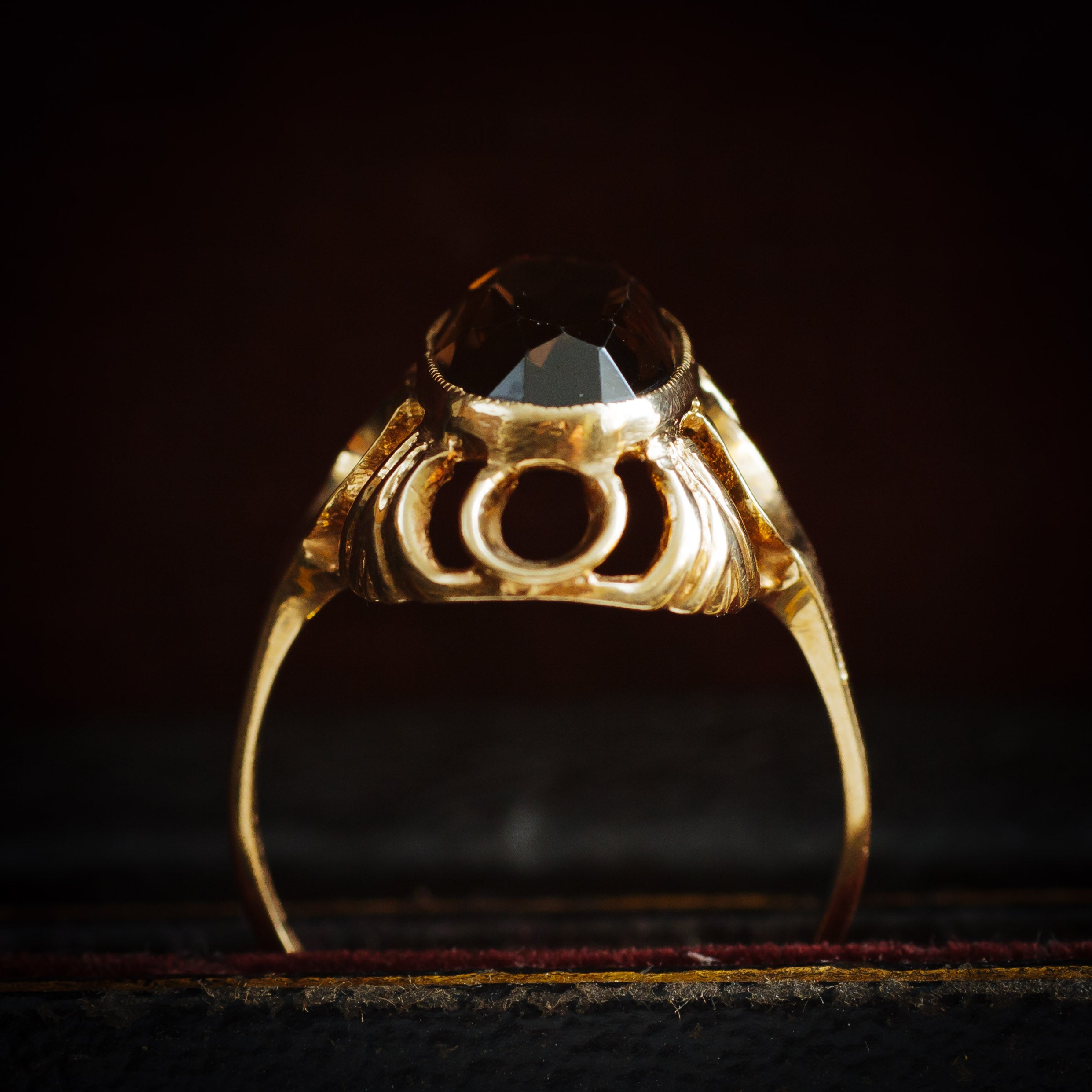 Showy Vintage Date 1972 Smoky Quartz Dress Ring Fetheray