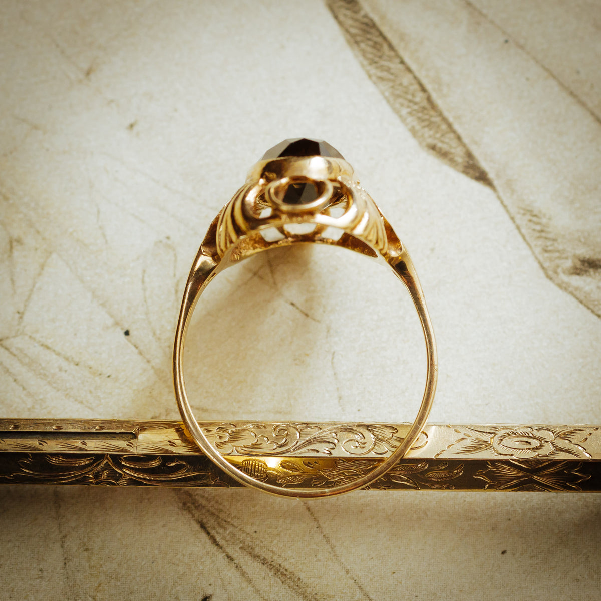 Showy Vintage Date 1972 Smoky Quartz Dress Ring
