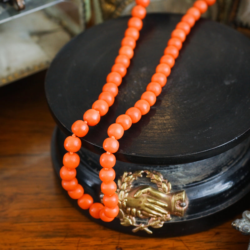 Antique Georgian Natural Deep Orange Coral Bead Necklace