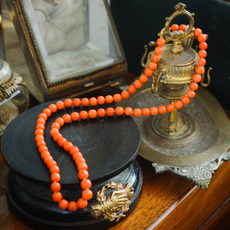 Antique Georgian Natural Deep Orange Coral Bead Necklace