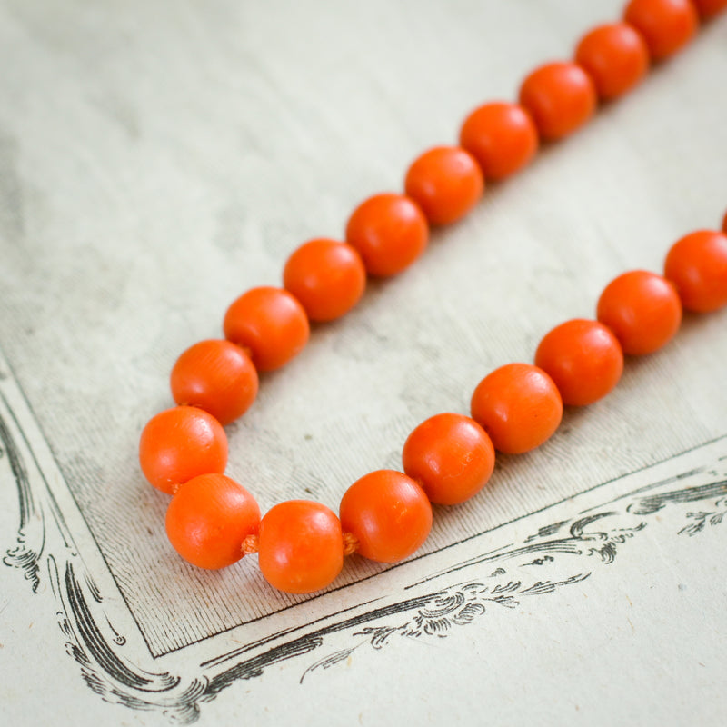 Antique Georgian Natural Deep Orange Coral Bead Necklace
