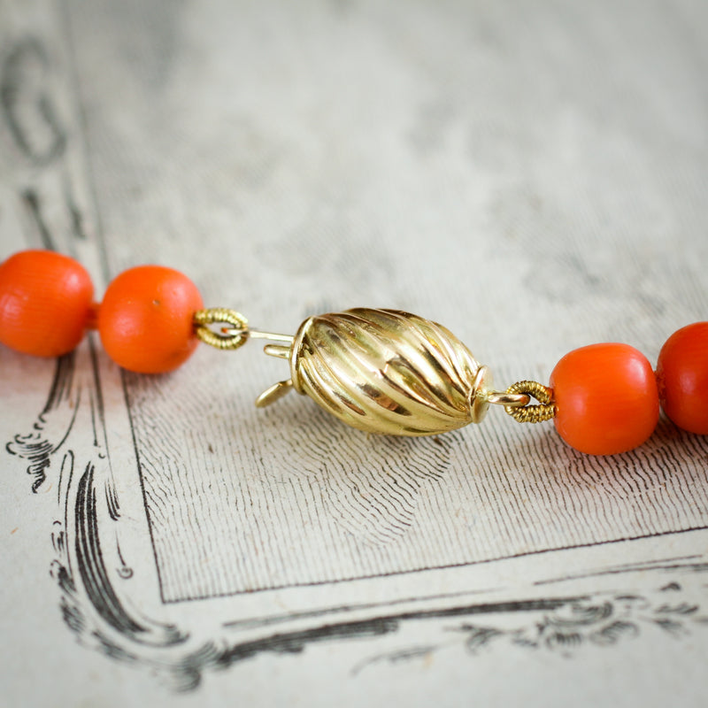 Antique Georgian Natural Deep Orange Coral Bead Necklace