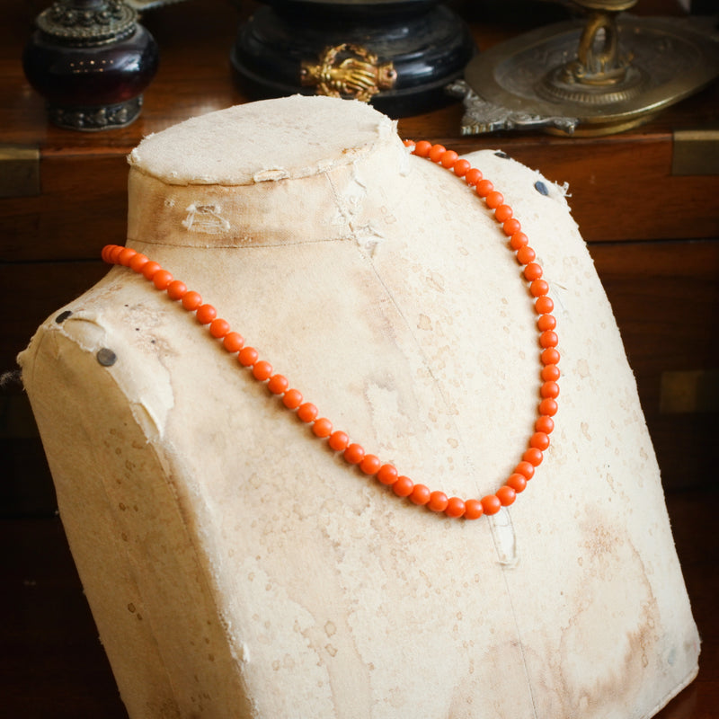 Antique Georgian Natural Deep Orange Coral Bead Necklace