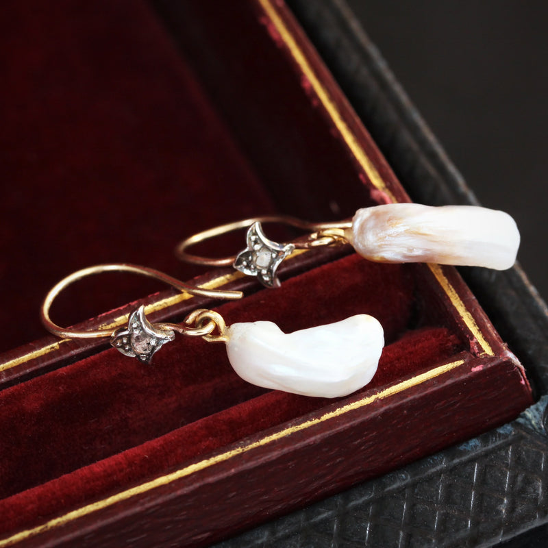 Natural Freshwater Wing Pearl and Diamond Earrings