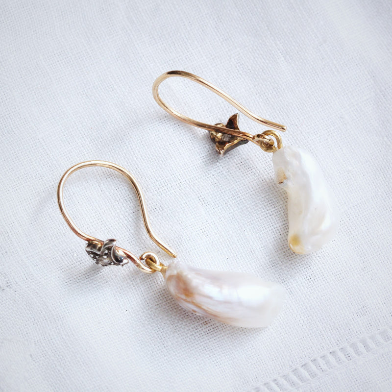 Natural Freshwater Wing Pearl and Diamond Earrings