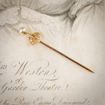 Antique Lucky Horseshoe Diamond and Natural Pearl Stick Pin