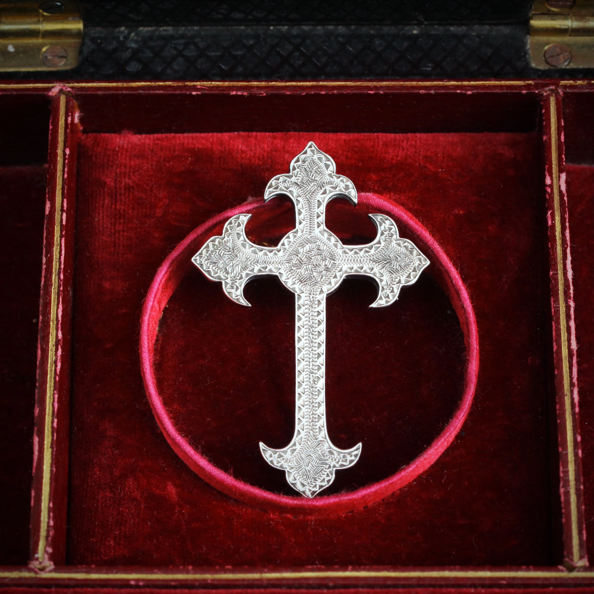 Antique Gothic Revival Silver Cross Brooch