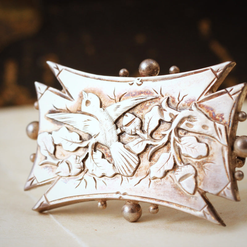 Date 1890 Aesthetic Movement Silver Brooch