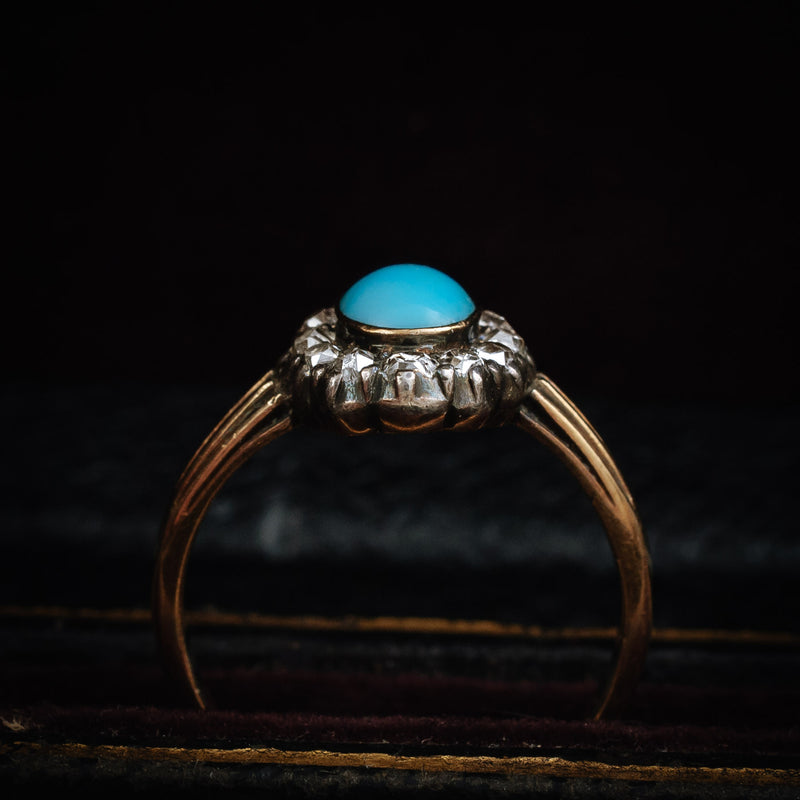 Enchanting and Rare Early Victorian Turquoise and Diamond Ring