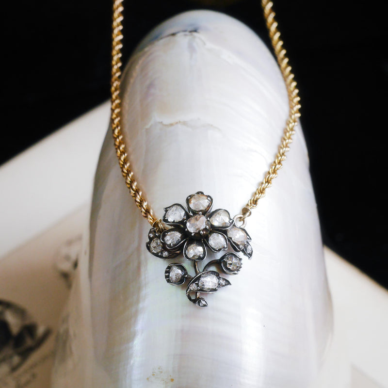 Precious Antique Georgian Floral Rose Cut Diamond Necklace