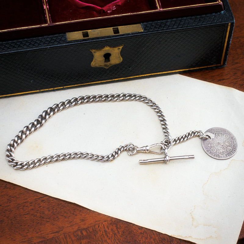 Super Antique Date 1917 Silver Albert Watch Chain